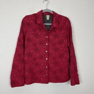 J. Jill Stretch Woman’s Red Embroidered Button Up Jacket Cardigan Size Large